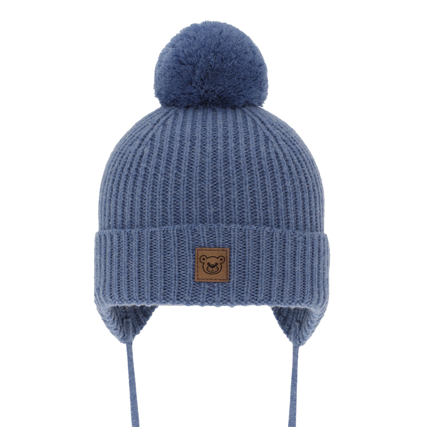 Bonnet d'hiver garçon, bleu, avec liens, 100% Laine Mérinos Extrafine, doublé de polaire, Tofik