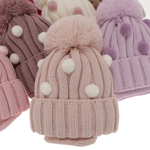 Ensemble d'hiver fille: bonnet et snood, violet, avec pompon, Hekate