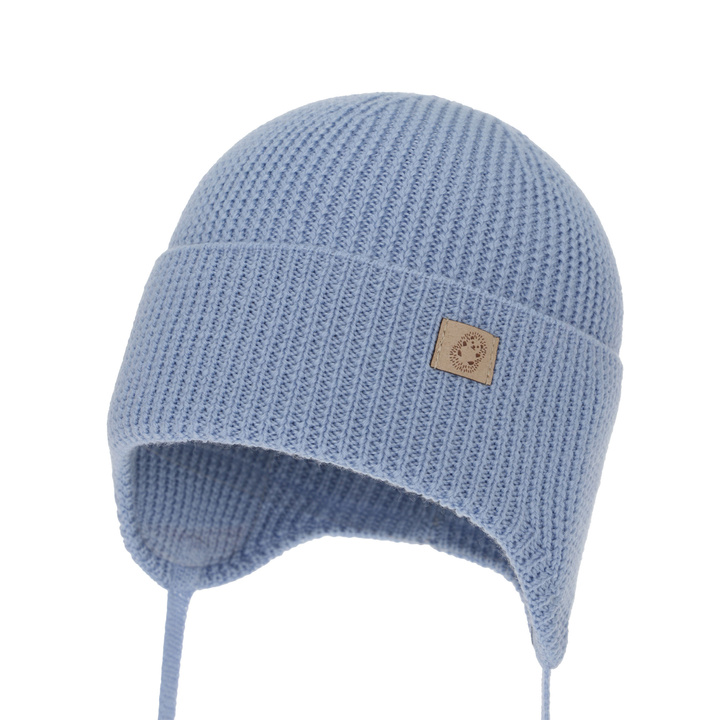 Bonnet d'hiver/automne/printemps garçon, bleu, 100% Laine Mérinos, avec liens, Bakadi