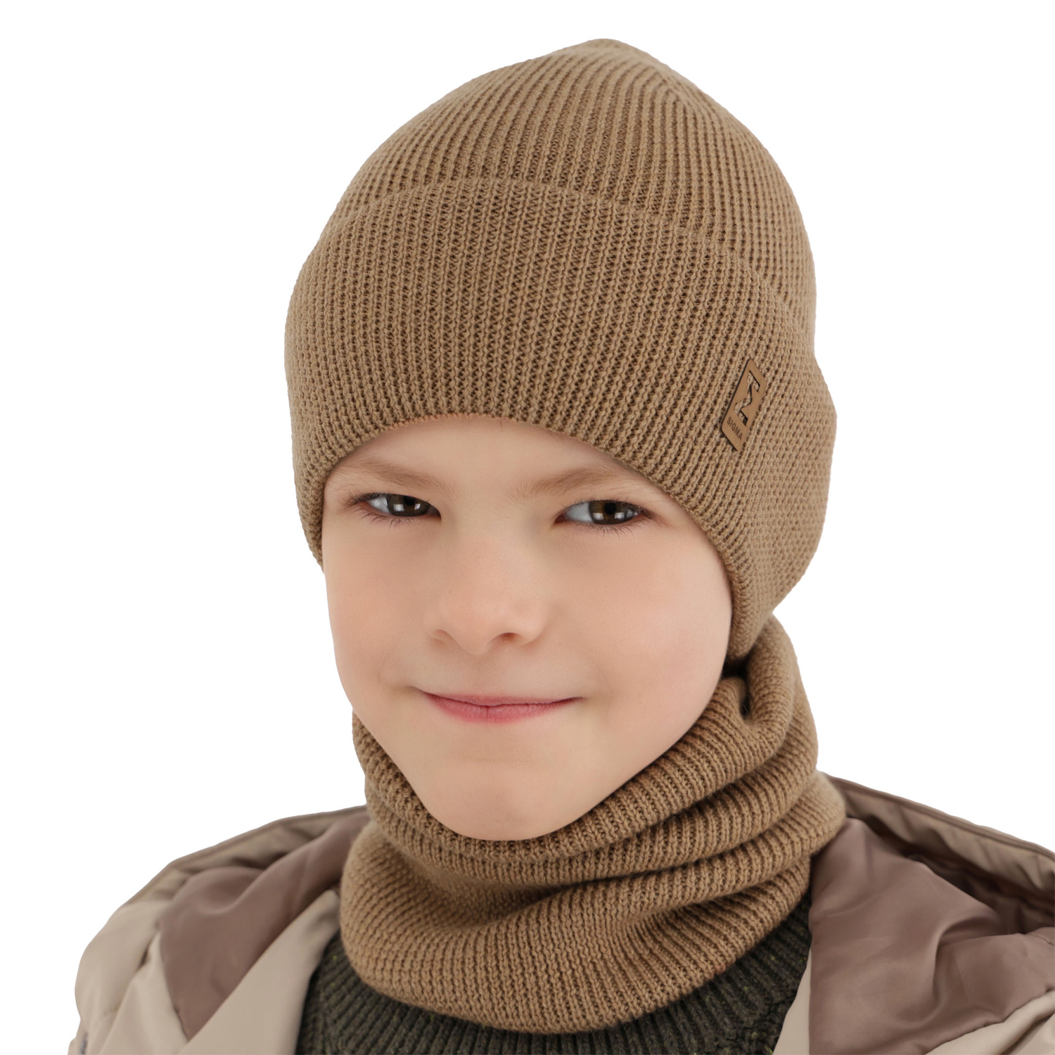 Ensemble automne/printemps garçon: bonnet et snood, bleu, avec laine mérinos, Bruce