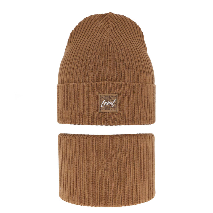 Ensemble automne/printemps garçon: bonnet et snood, avec coton, camel, Fenix