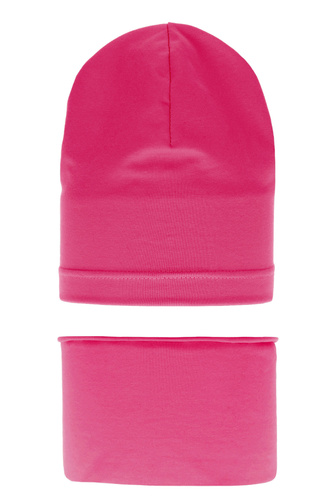 Ensemble automne/printemps fille: bonnet et snood, amarante, en coton, Hazelka