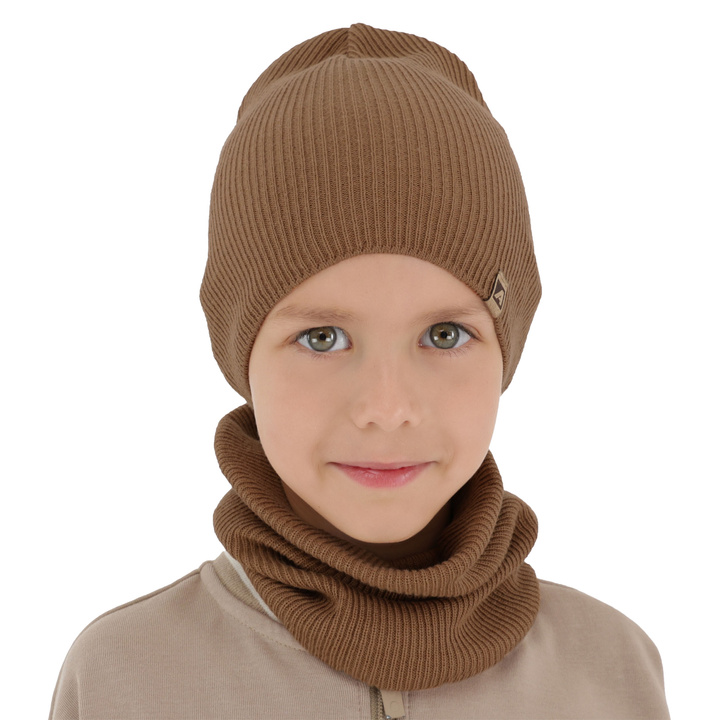 Ensemble automne/printemps garçon: bonnet et snood, avec coton, camel, Lucer