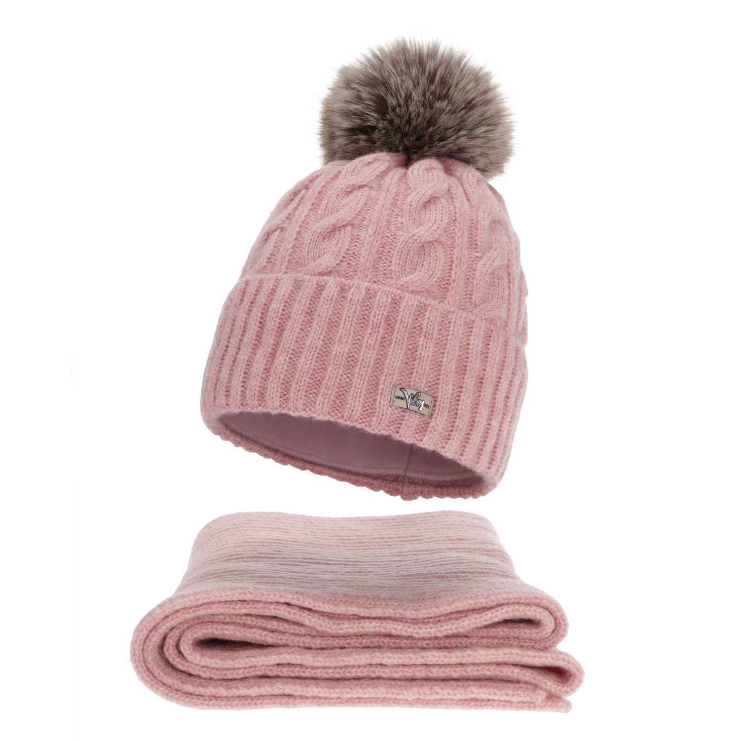 Ensemble d'hiver femme: bonnet et écharpe, rose, Lunetta