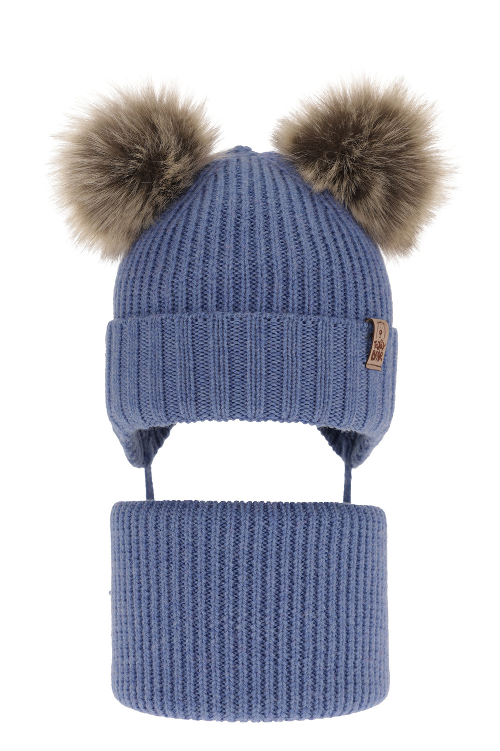 Ensemble d'hiver garçon: bonnet et snood, bleu, avec laine mérinos, avec liens, Konor