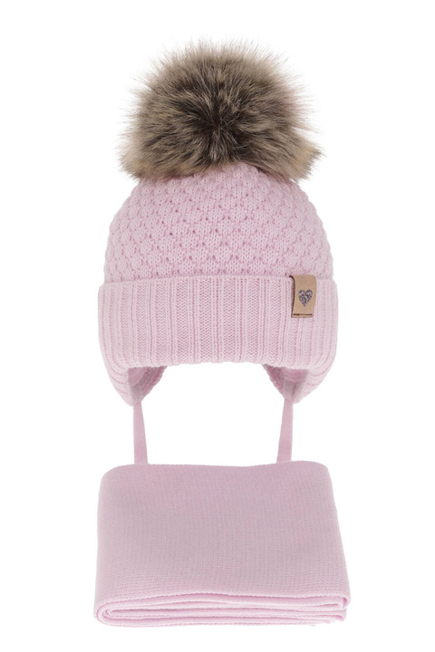 Ensemble d'hiver fille: bonnet et écharpe, lila, avec liens, avec pompon, Bianca