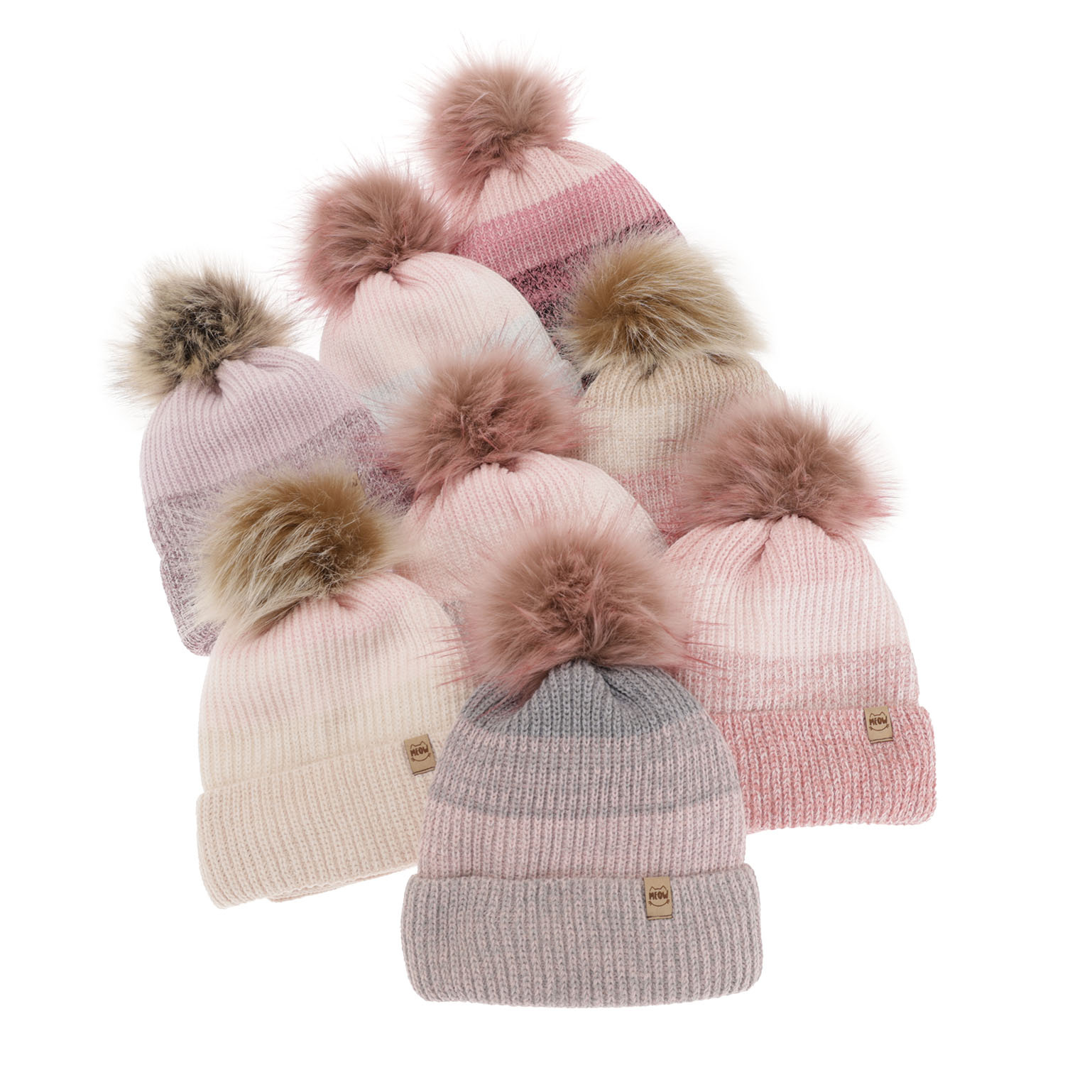 Ensemble d'hiver fille: bonnet et snood, gris, avec pompon, Gimena
