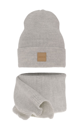 Ensemble d'hiver femme: bonnet et écharpe, gris clair, Nathalie