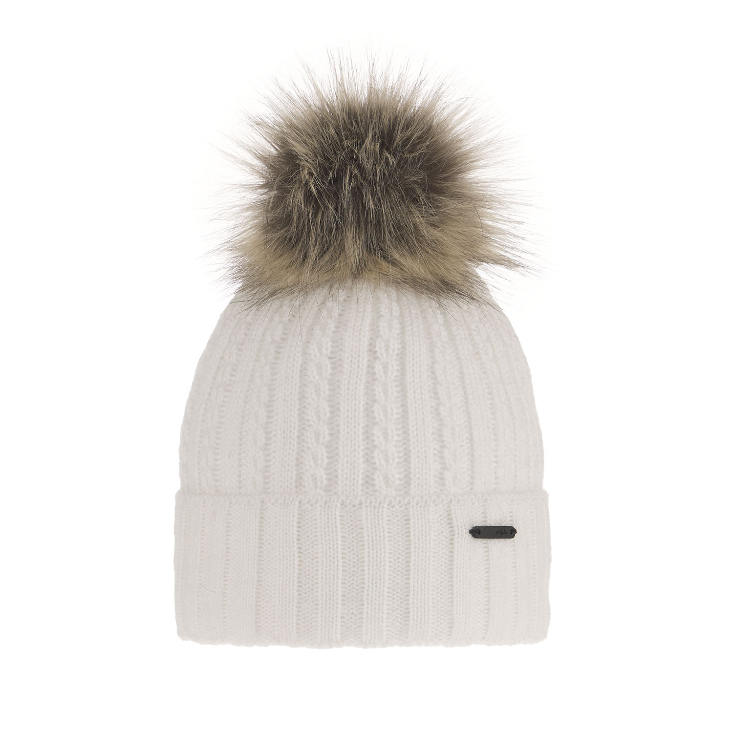 Bonnet d'hiver femme, blanc, avec pompon, Karizma