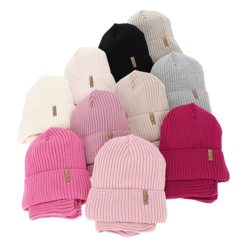 Ensemble d'hiver fille: bonnet et snood doublé de polaire, rose, avec laine mérinos, Odette