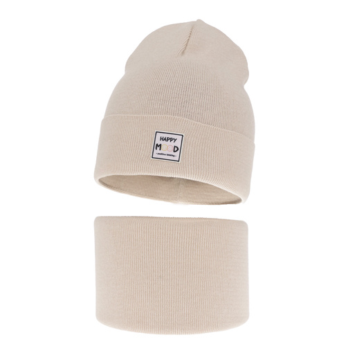 Ensemble automne/printemps fille: bonnet et snood, avec coton, beige, Mersila