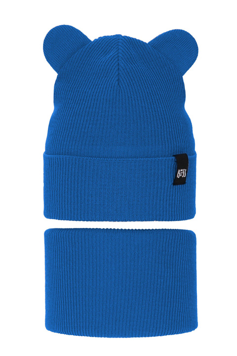Ensemble automne/printemps garçon: bonnet et snood, avec coton, bleu, Grajan