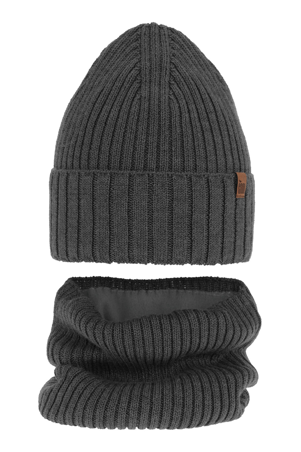 Ensemble d'hiver garçon: bonnet et snood, gris, avec laine mérinos, Metis