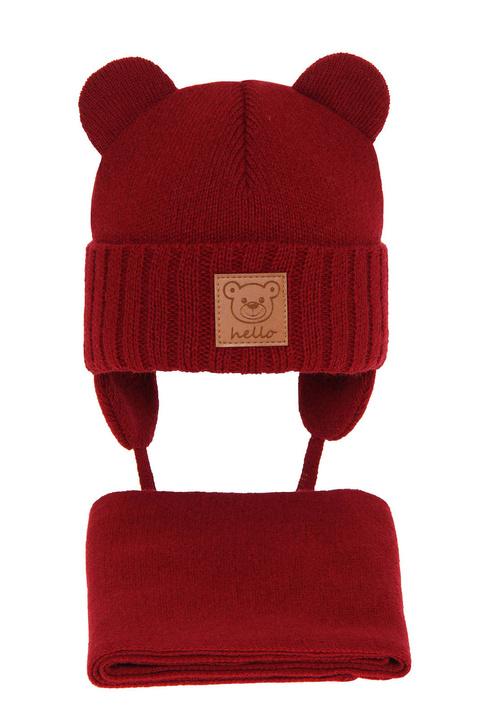 Ensemble d'hiver garçon: bonnet et écharpe, rouge, avec liens, Petit