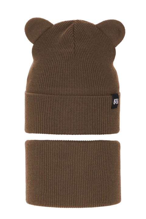 Ensemble automne/printemps garçon: bonnet et snood, avec coton, camel, Grajan
