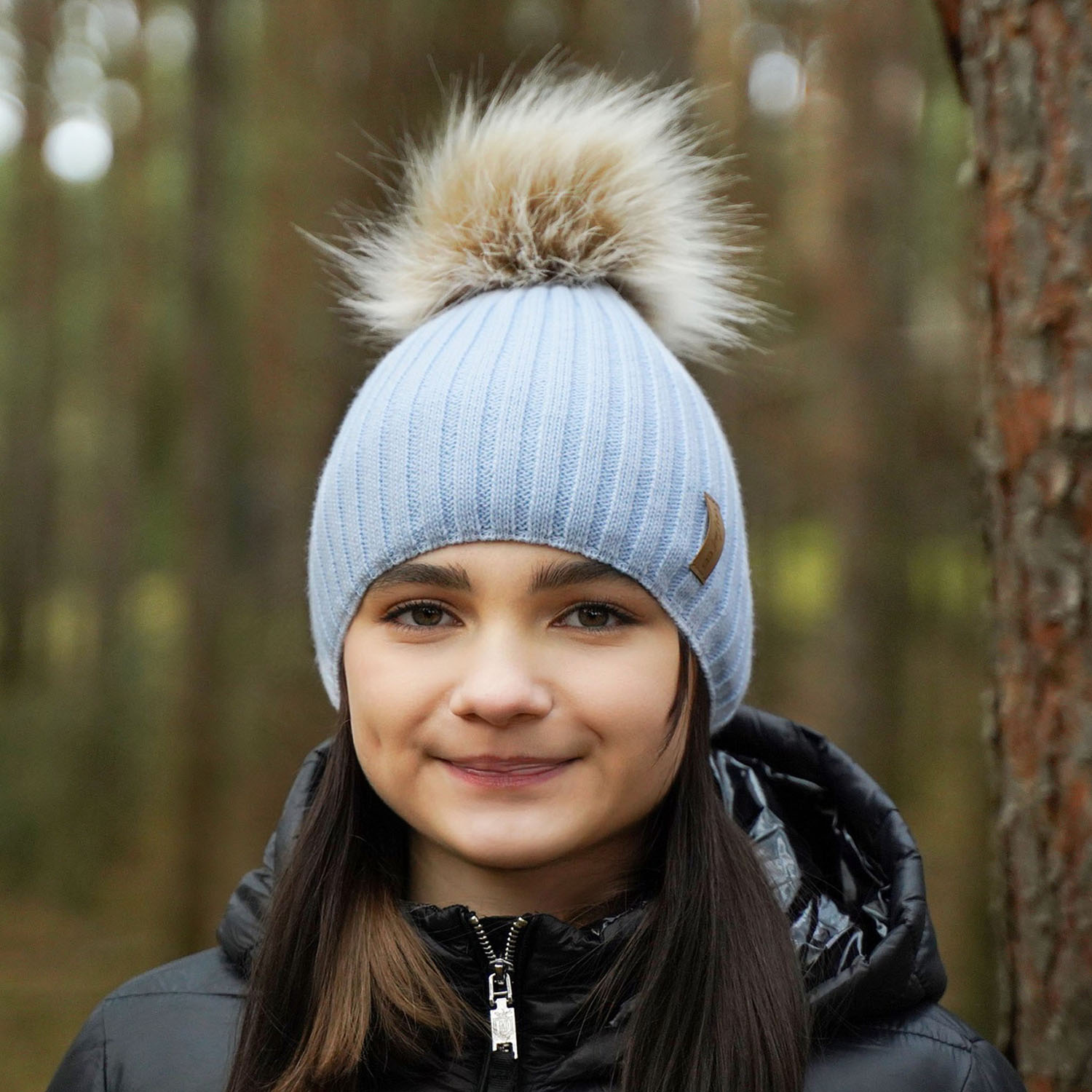 Bonnet d'hiver fille, noire, avec pompon, Werbena