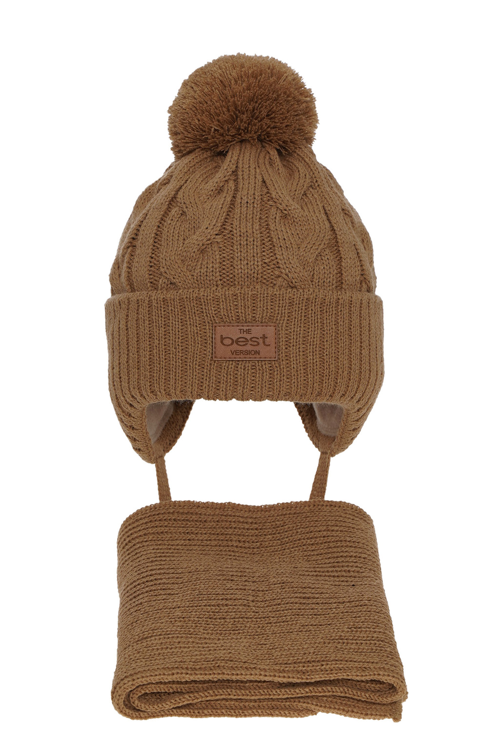 Ensemble d'hiver garçon: bonnet et écharpe, camel, avec pompon, Remix