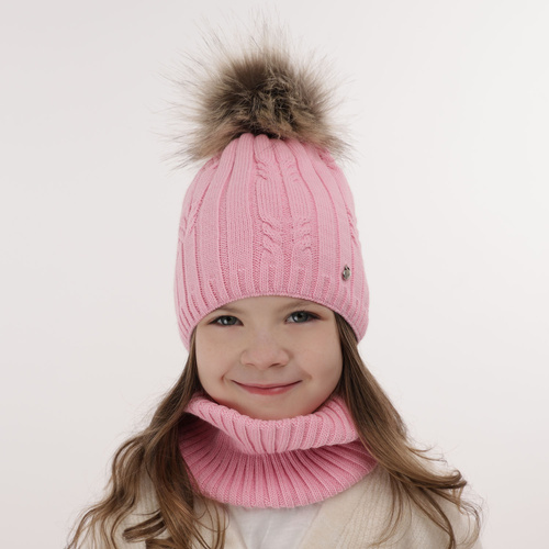 Ensemble d'hiver fille: bonnet et snood, noir, avec pompon, Amaltea