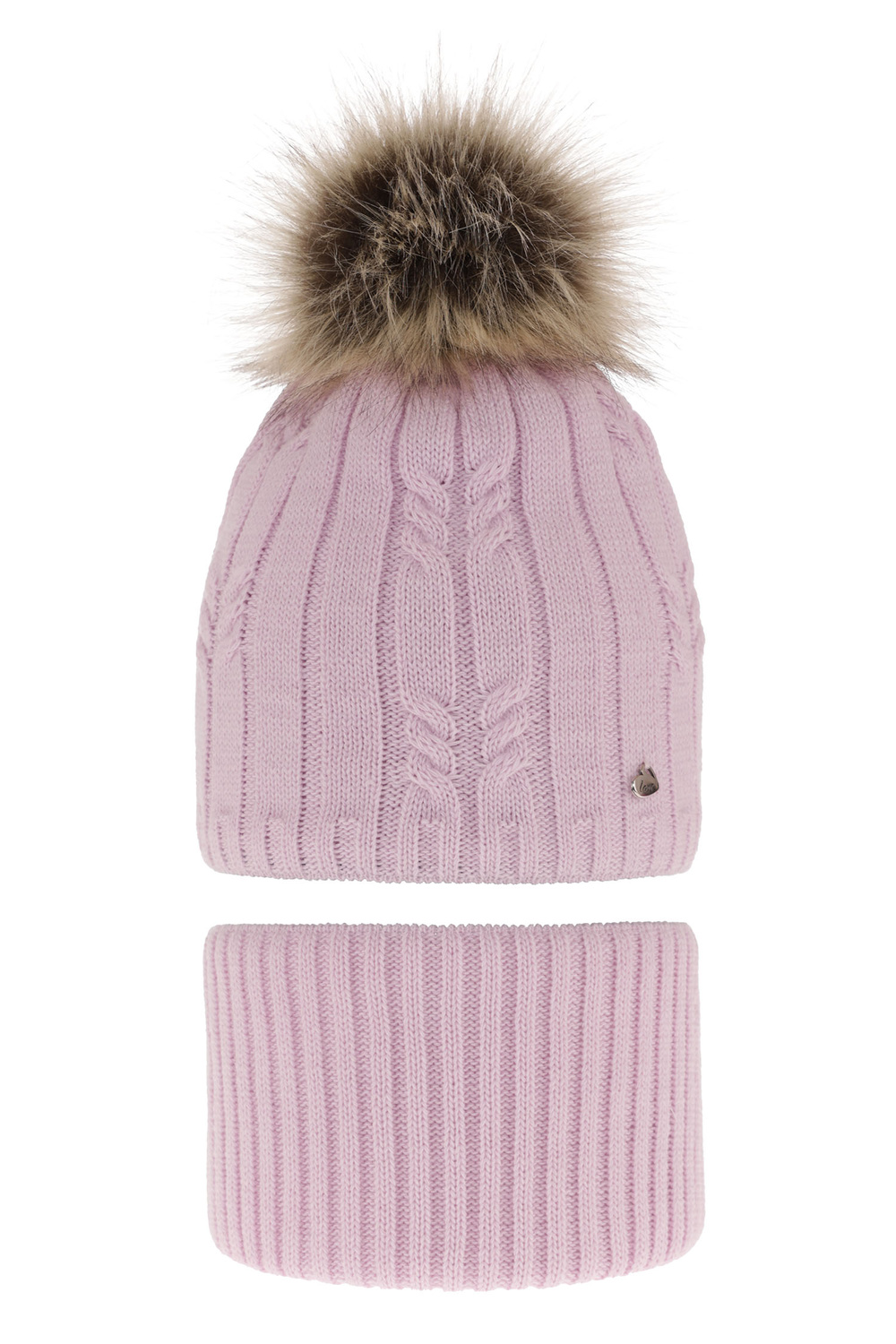 Ensemble d'hiver fille: bonnet et snood, lilas, avec pompon, Amaltea