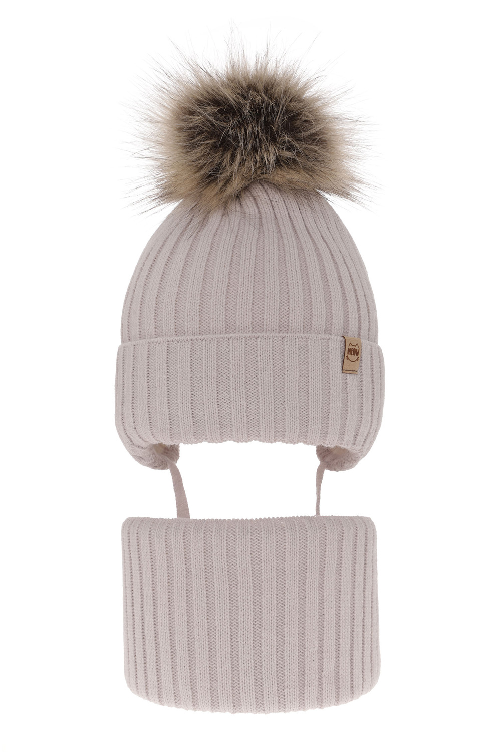 Ensemble d'hiver fille: bonnet et snood, gris, avec pompon, Louisa