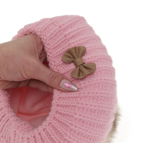 Ensemble d'hiver fille: béret et snood, rose, avec pompon, Polinezja