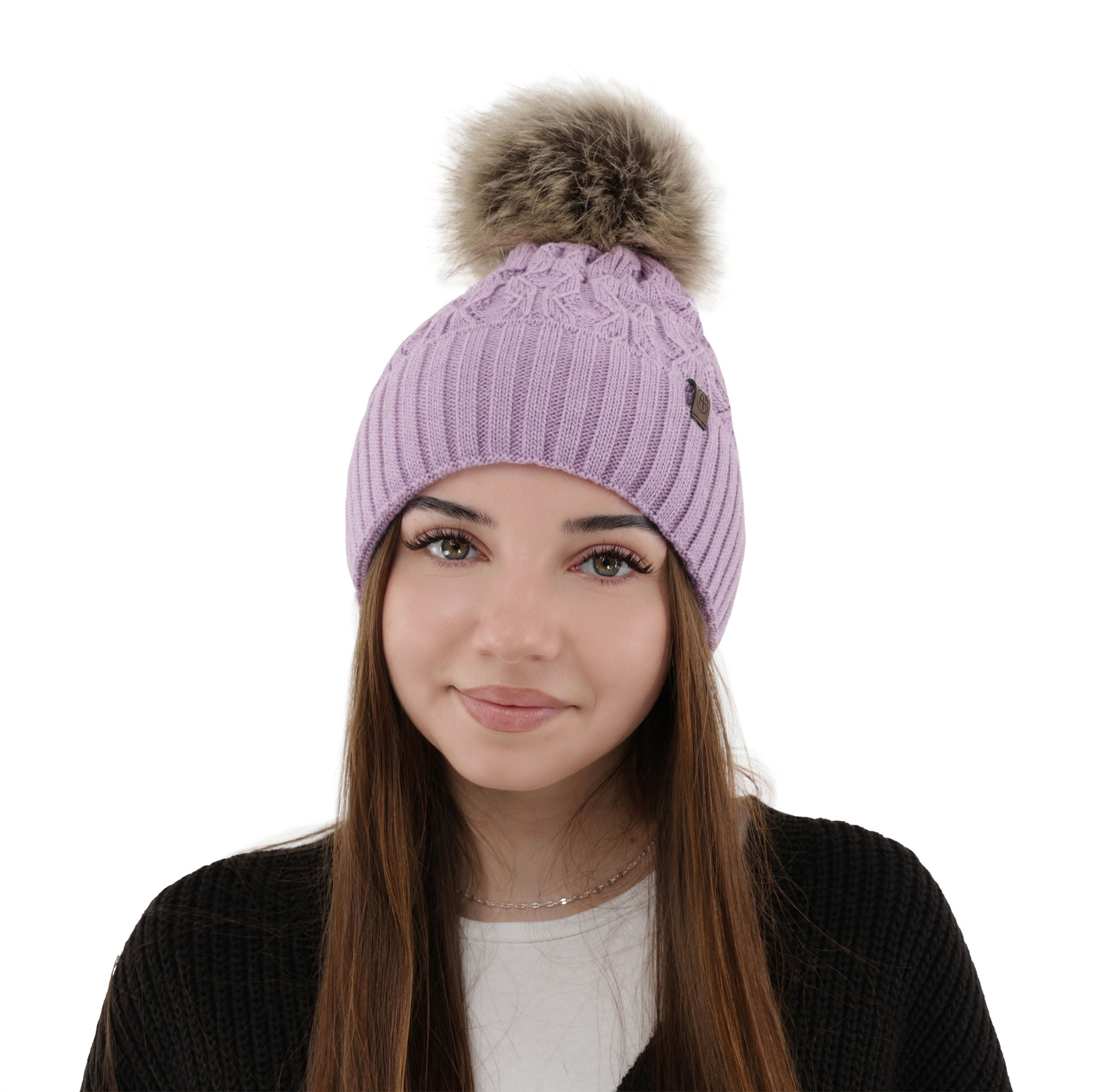 Bonnet d'hiver femme, violet, avec pompon, Katty