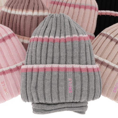 Ensemble d'hiver fille: bonnet et snood, gris, avec imprimé, Judit