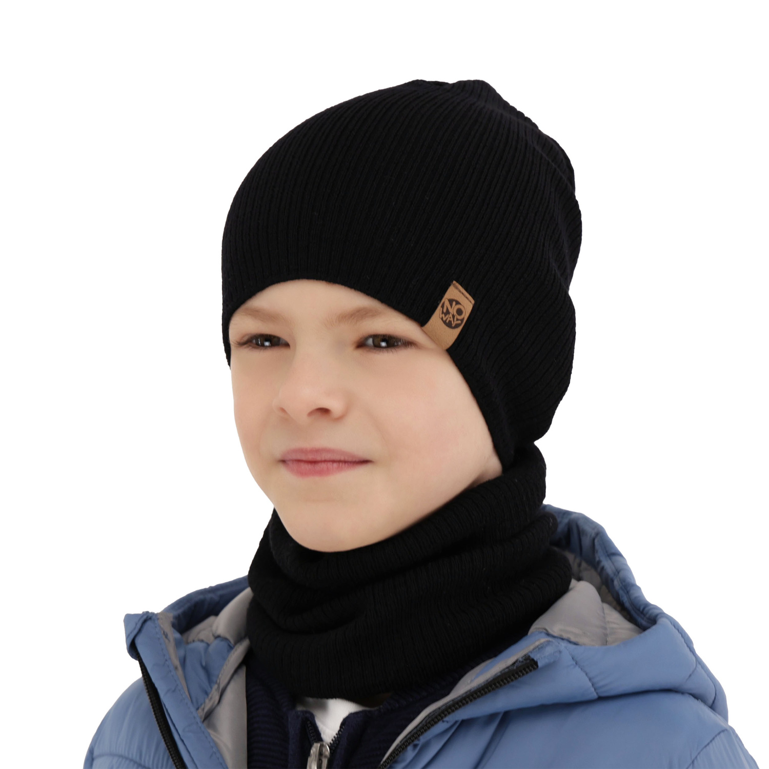 Ensemble automne/printemps garçon: bonnet et snood, gris clair, avec laine mérinos, Richi