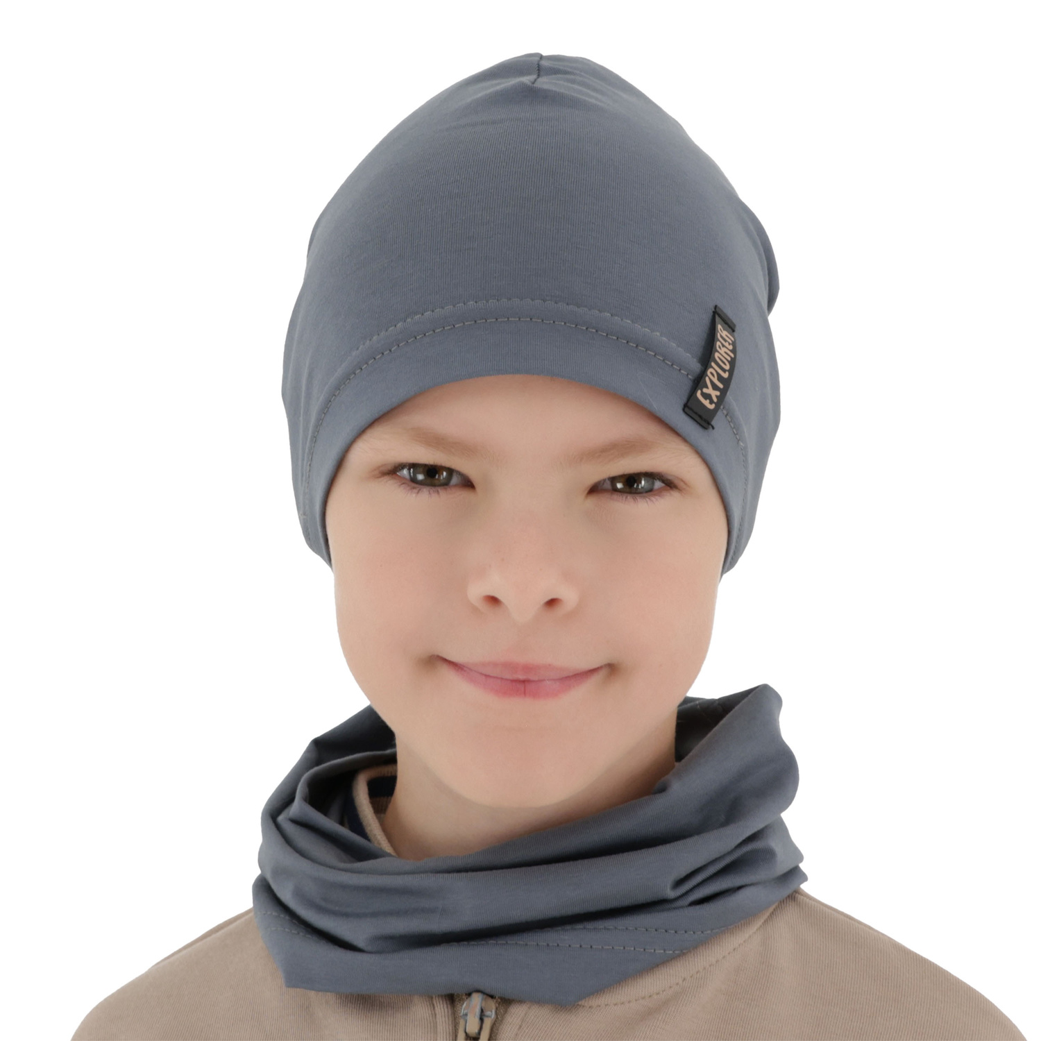 Ensemble automne/printemps garçon: bonnet et snood, brun, Hobart
