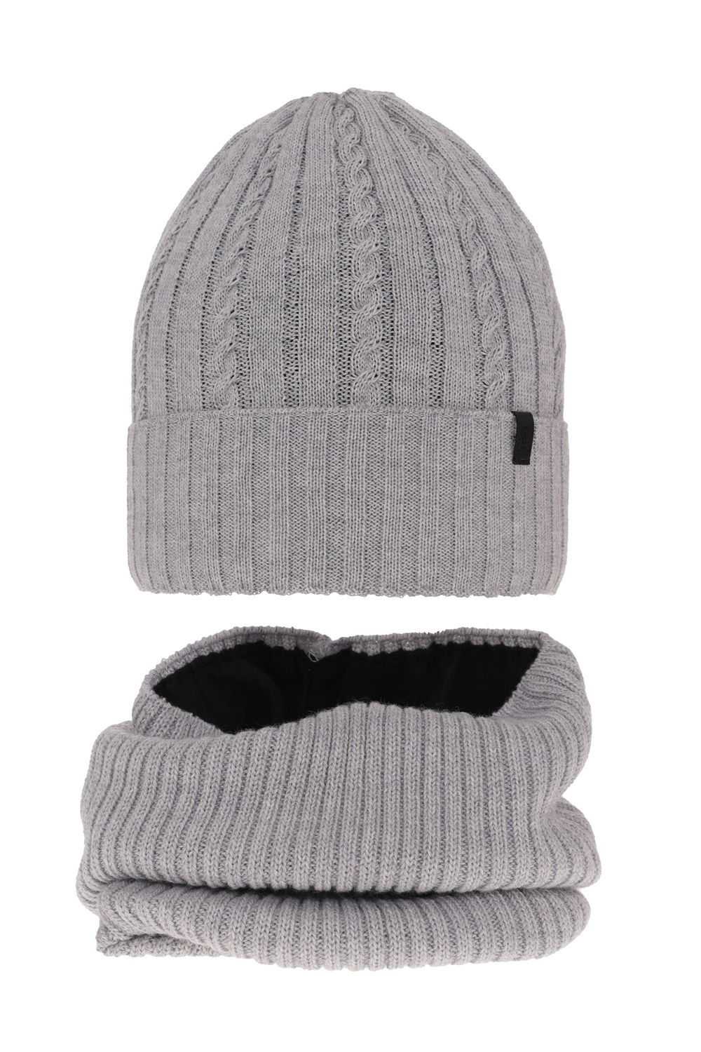 Ensemble d'hiver garçon: bonnet et snood, gris, avec laine mérinos, doublé de polaire, Kairo