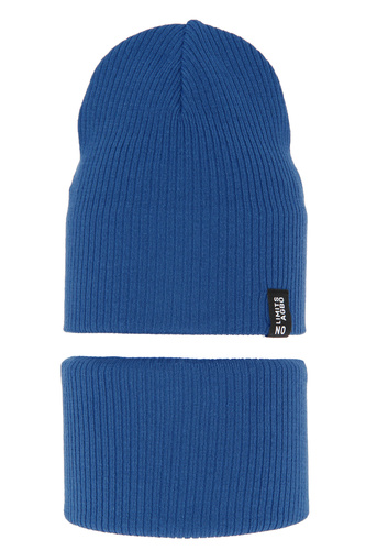 Ensemble automne/printemps garçon: bonnet et snood, avec coton, bleu, Tunis