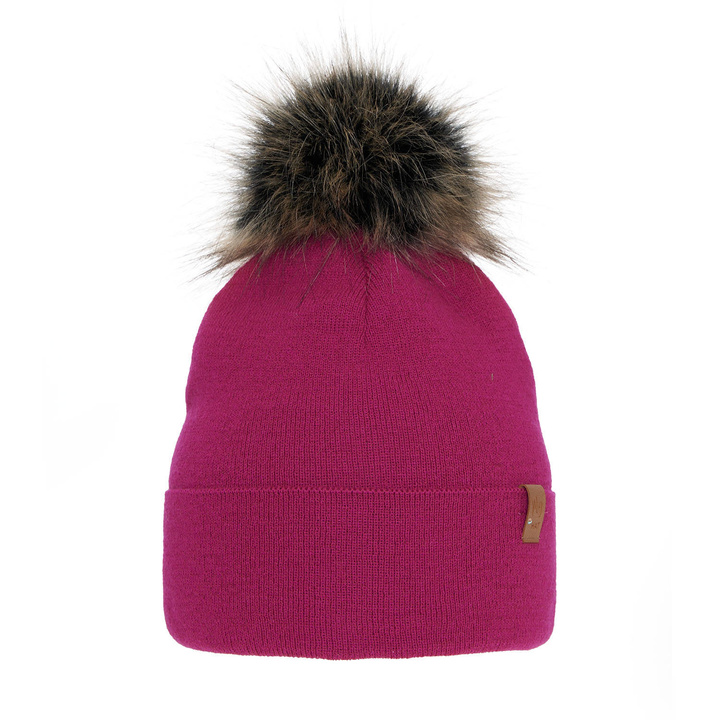 Bonnet d'hiver femme, rose, avec pompon, Kalia