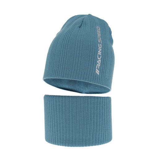 Ensemble automne/printemps garçon: bonnet et snood, avec coton, bleu, Kolorado