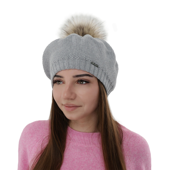 Beret d'hiver femme, gris, avec laine mérinos, Bonnie