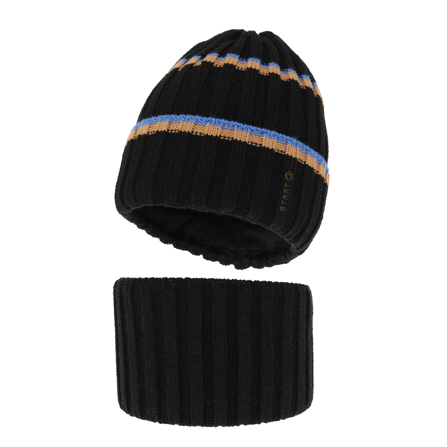 Ensemble d'hiver garçon: bonnet et snood, noir, Bastien