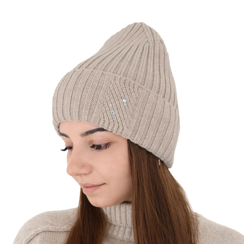 Bonnet d'hiver femme, beige, avec laine mérinos, Ariga