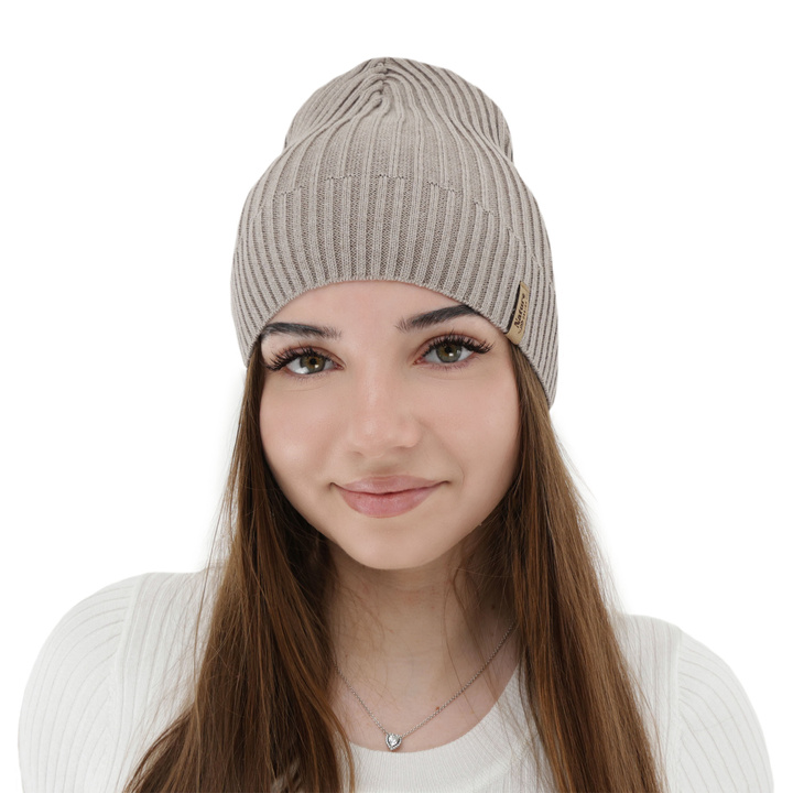Bonnet femme printemps, automne, avec coton, beige, Mirona