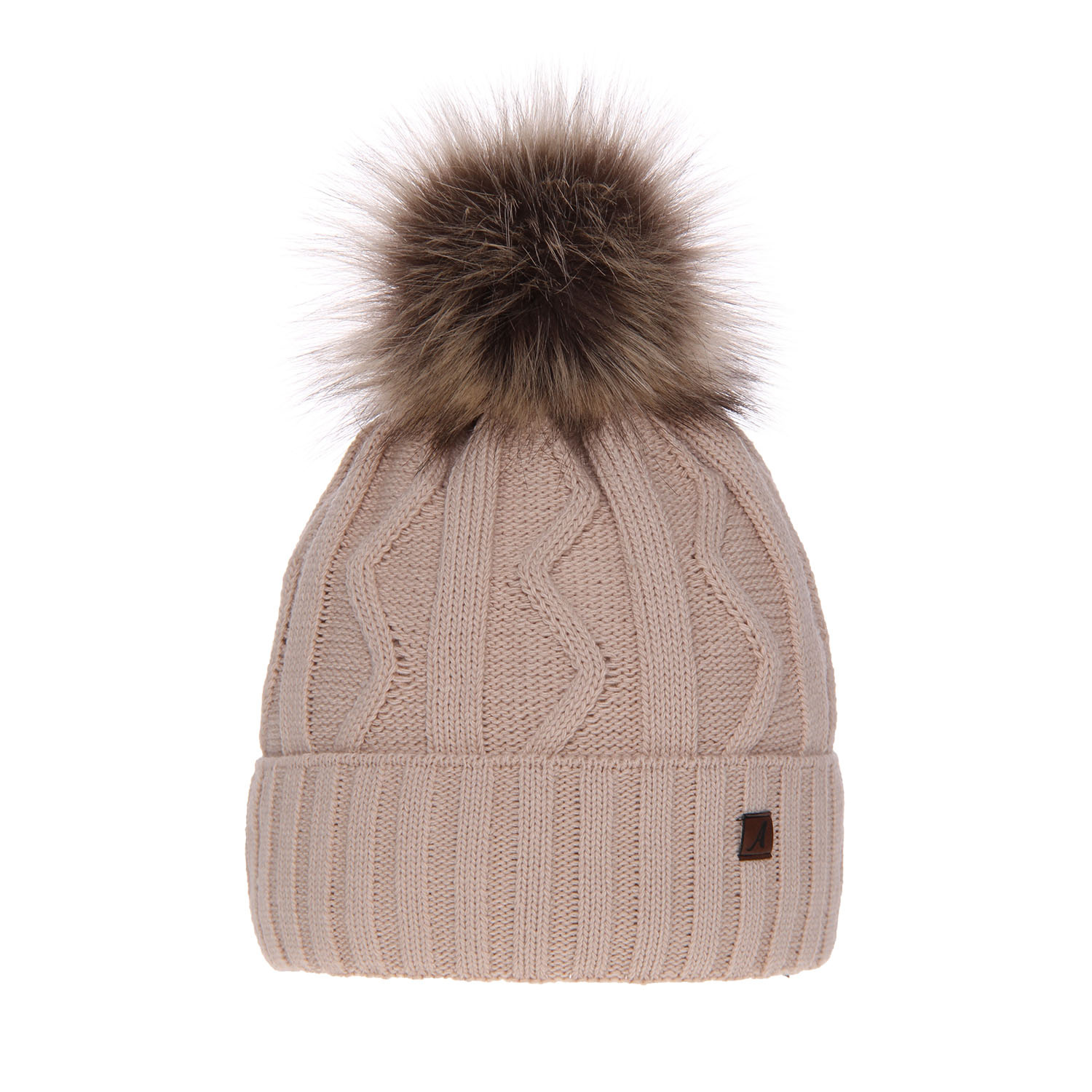 Bonnet d'hiver femme, beige, avec pompon, Renika