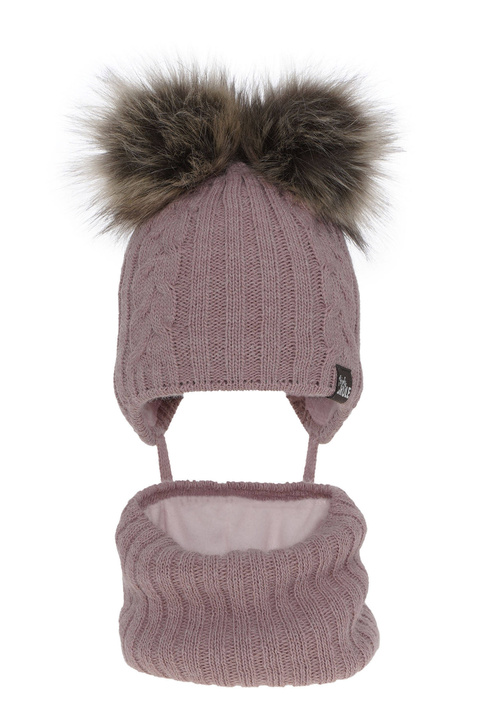 Ensemble d'hiver fille: bonnet et snood, violet, avec deux pompons, Marlen