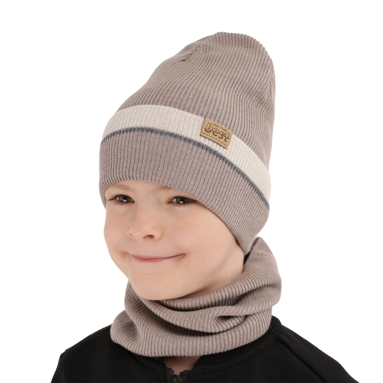 Ensemble automne/printemps garçon: bonnet et snood, avec coton, camel, Antonio