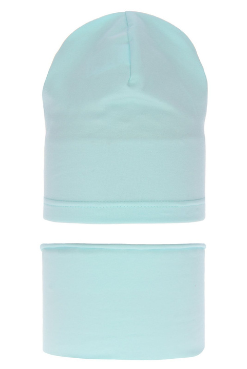 Ensemble automne/printemps fille: bonnet et snood, vert menthe, en coton, Hazelka