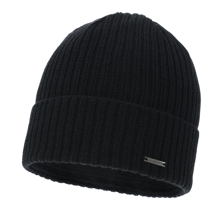 Bonnet d'hiver homme, noir, avec laine mérinos, Baltor