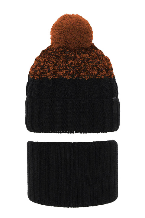 Ensemble d'hiver garçon: bonnet et snood, noir, avec pompon, Travis