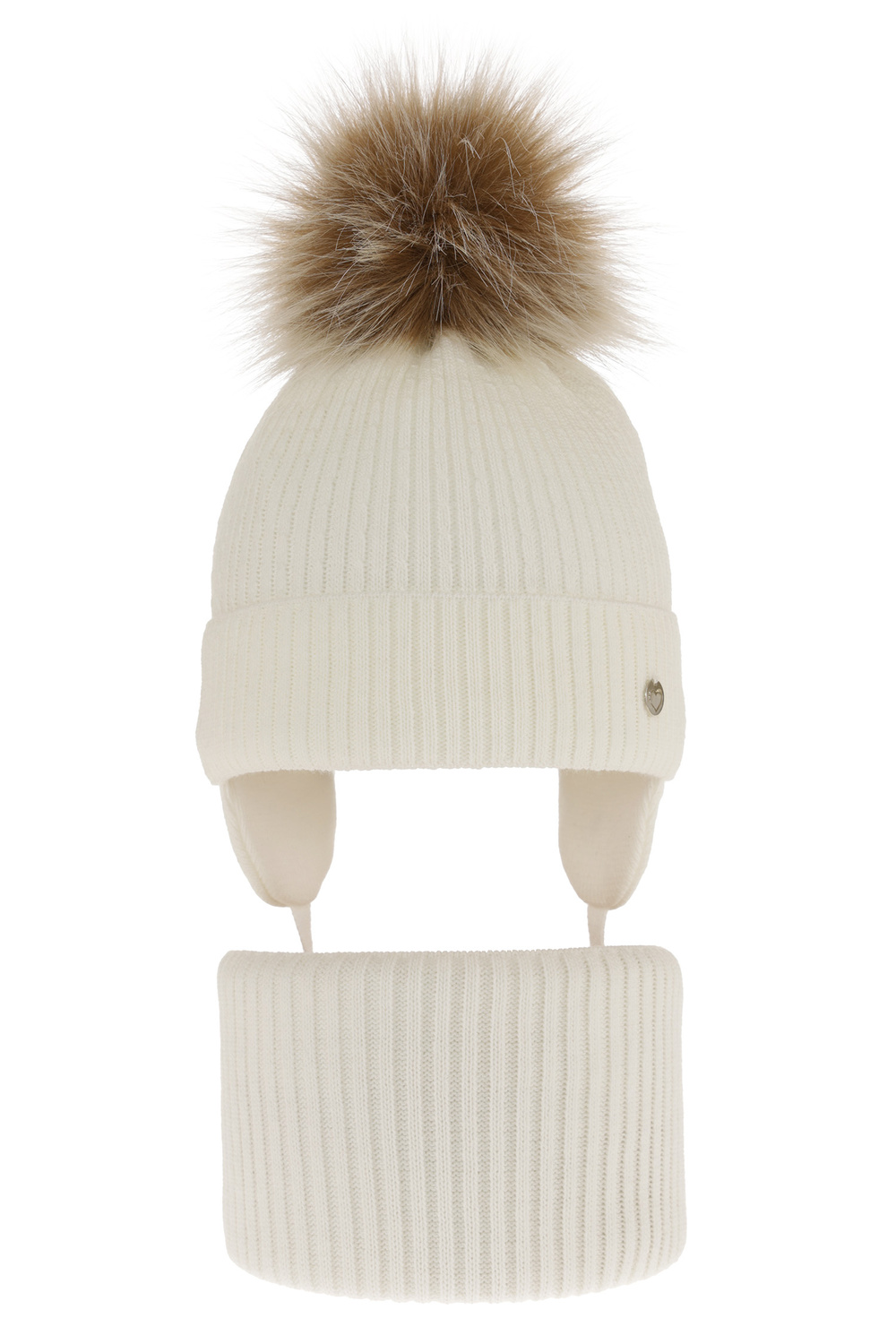 Ensemble d'hiver fille: bonnet et snood, crème, avec pompon, Debra
