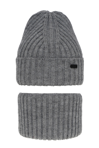 Ensemble d'hiver garçon: bonnet et snood, gris, Zeno