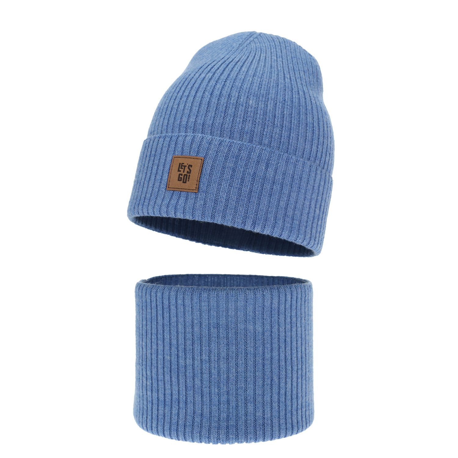 Ensemble automne/printemps garçon: bonnet et snood, bleu, avec laine mérinos, Vanto