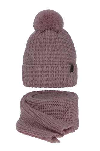 Ensemble d'hiver femme: bonnet et écharpe, violet, avec pompon, Lupita