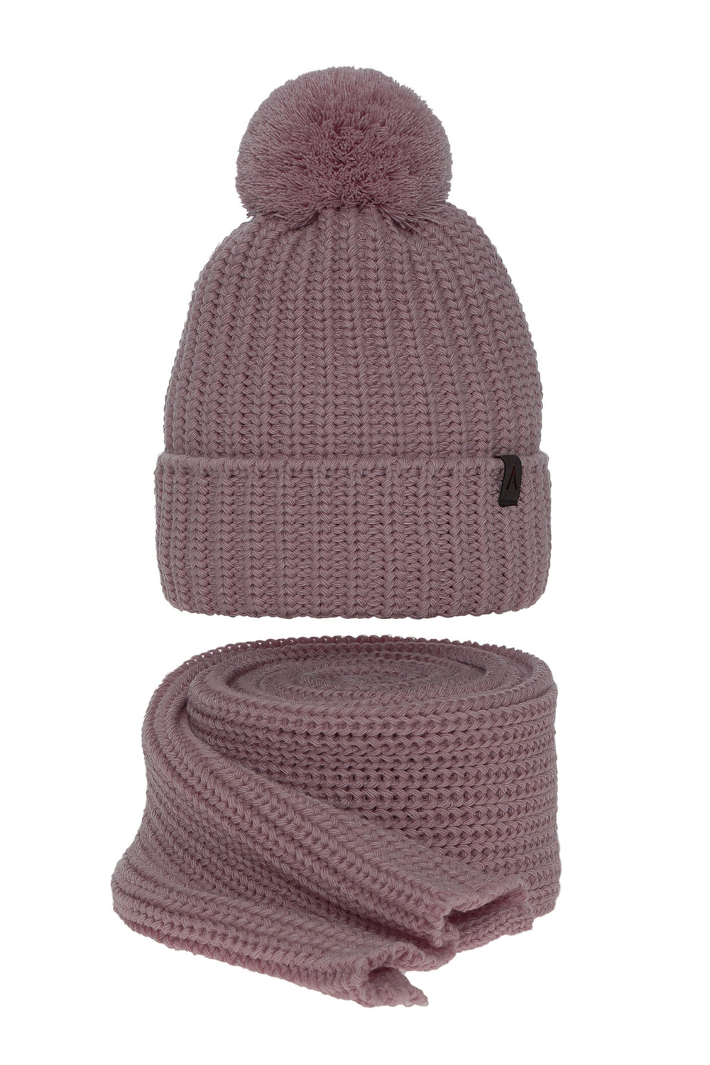 Ensemble d'hiver femme: bonnet et écharpe, violet, avec pompon, Lupita