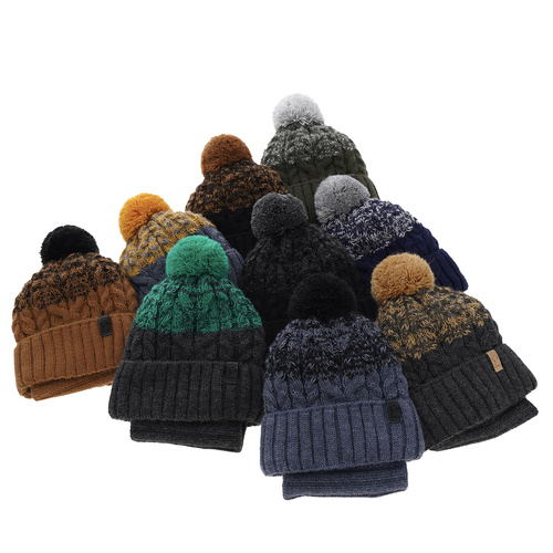 Ensemble d'hiver garçon: bonnet et snood, bleu, avec pompon, Travis