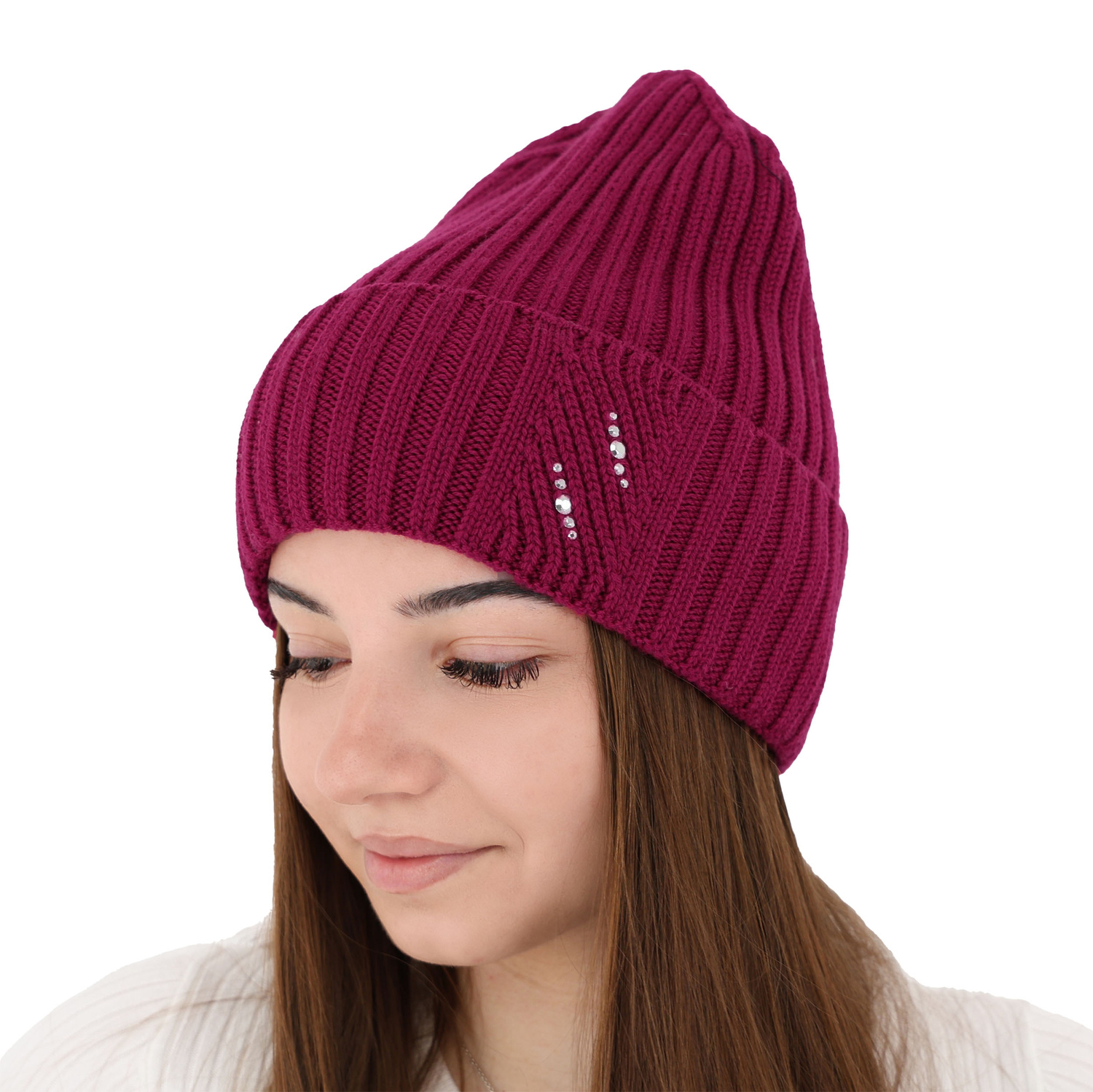 Bonnet d'hiver femme, rose, avec laine mérinos, Ariga
